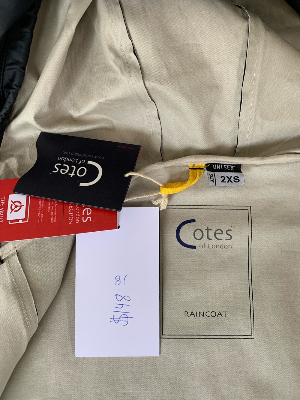 Cotes of London Women’s Hooded Navy Raincoat with Contrast Lining, Size XXS. - Picture 6 of 17